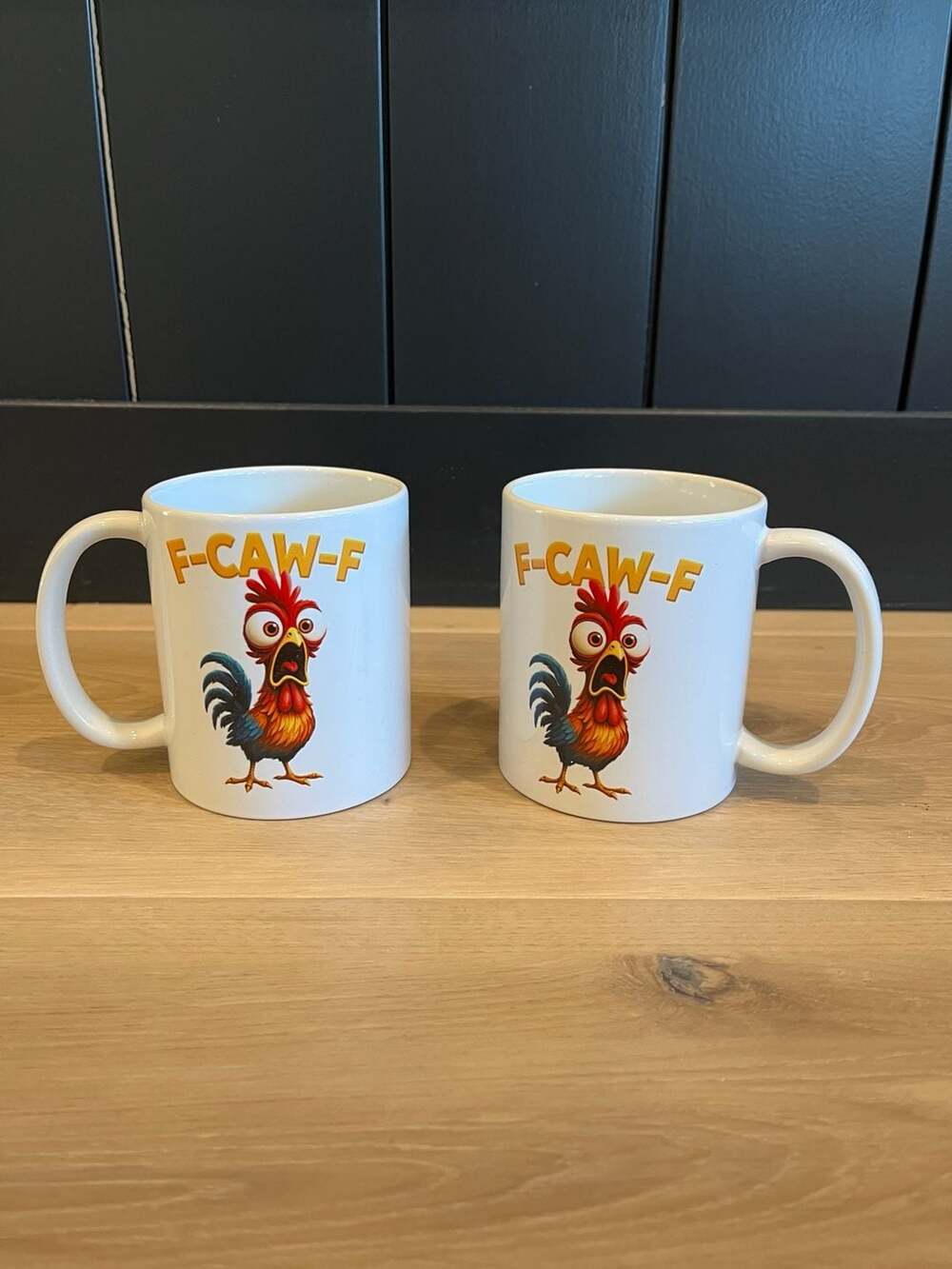 Set of 2 F-CAW-F Funny Rooster Coffee Mugs 11oz